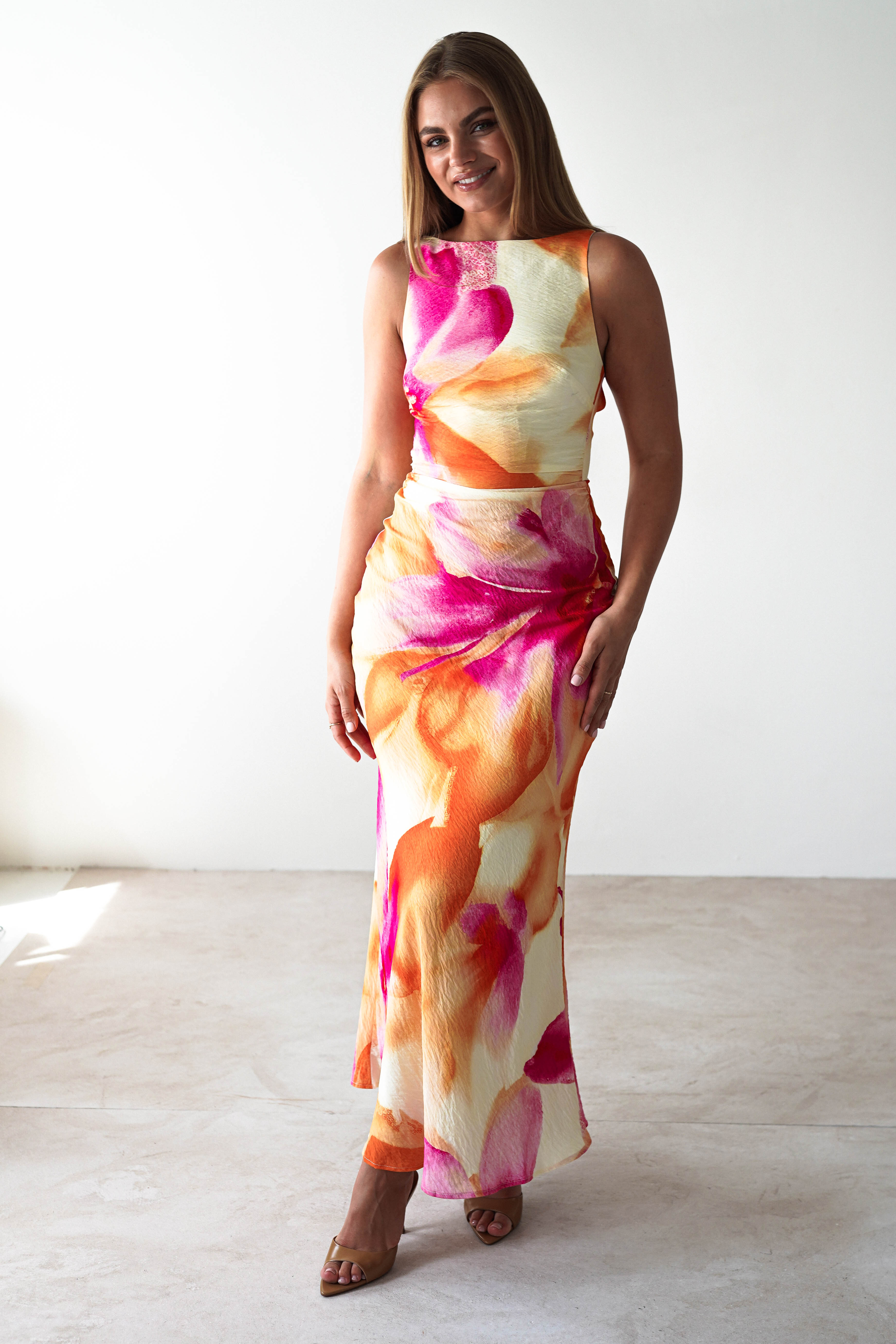 Vestido Ellarose Laranja/Rosa