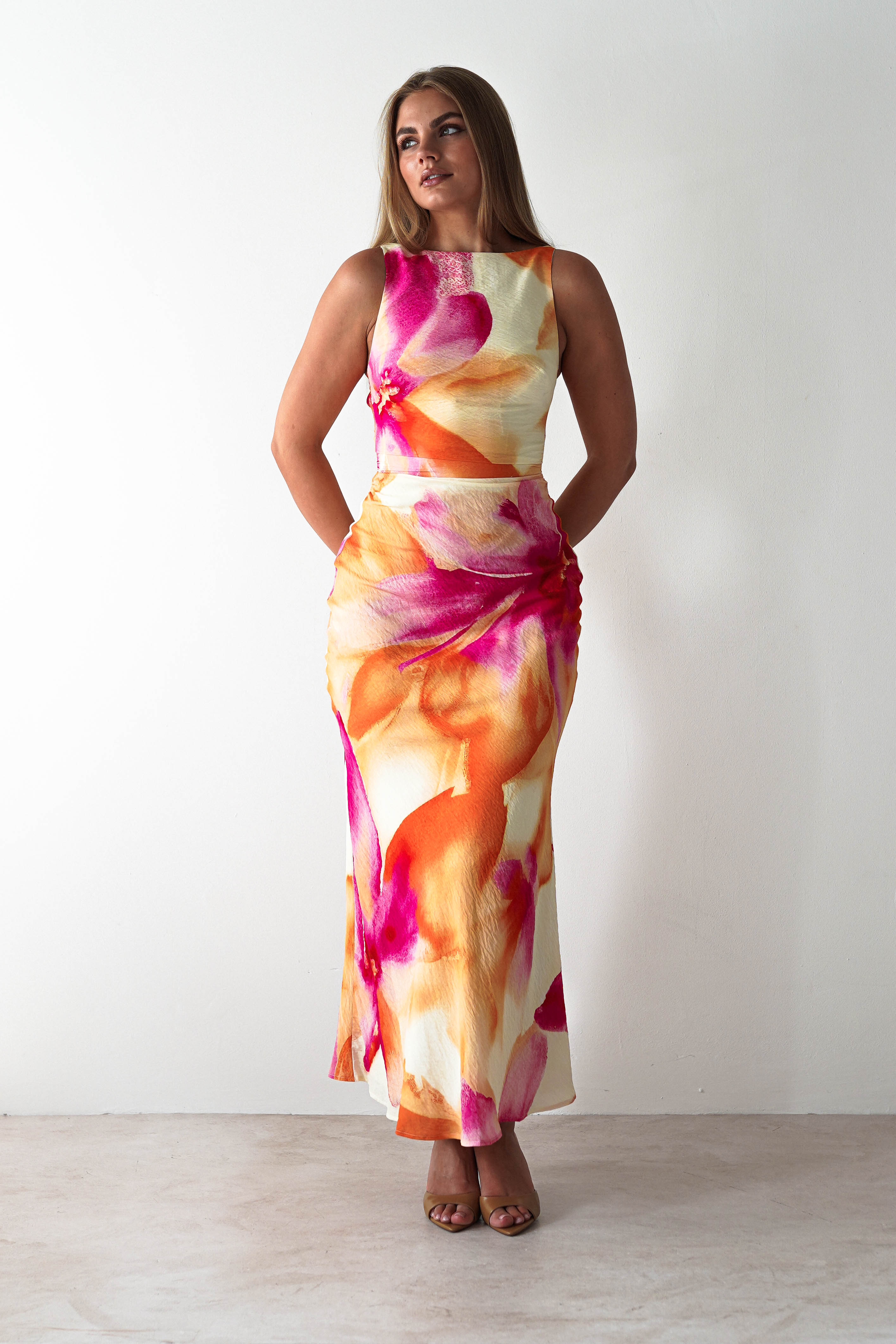 Vestido Ellarose Laranja/Rosa